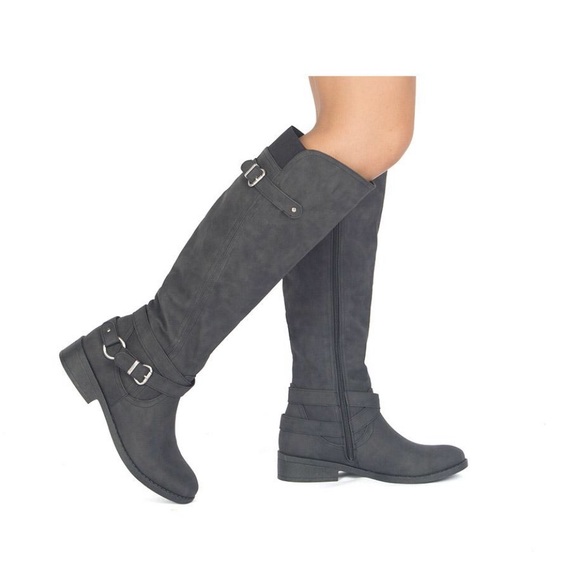 Black Knee High Buckle Boot - Picture 3 of 7